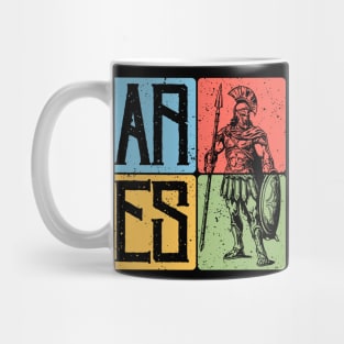 Ares the God of War - Spartan Warrior Retro Block Print Art Mug